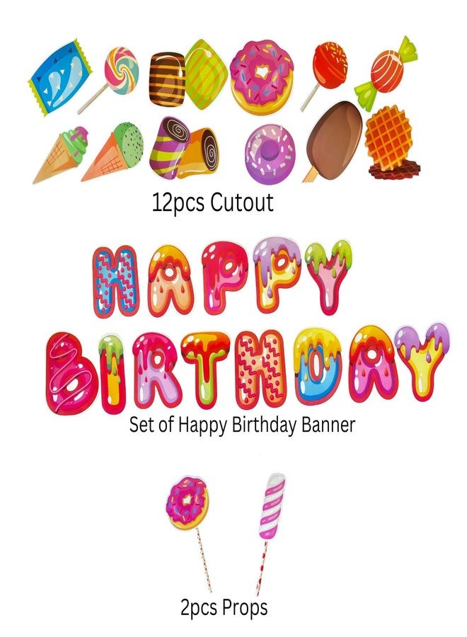 FI - FLICK IN 20Pcs Happy Birthday Candyland Theme Party Decoration Set Candy Foil Balloons Donut Shape Balloon Cutouts Props Banner(Cardstock) Ice Cream Birthday Decoration (Pack of 20) - Image 3